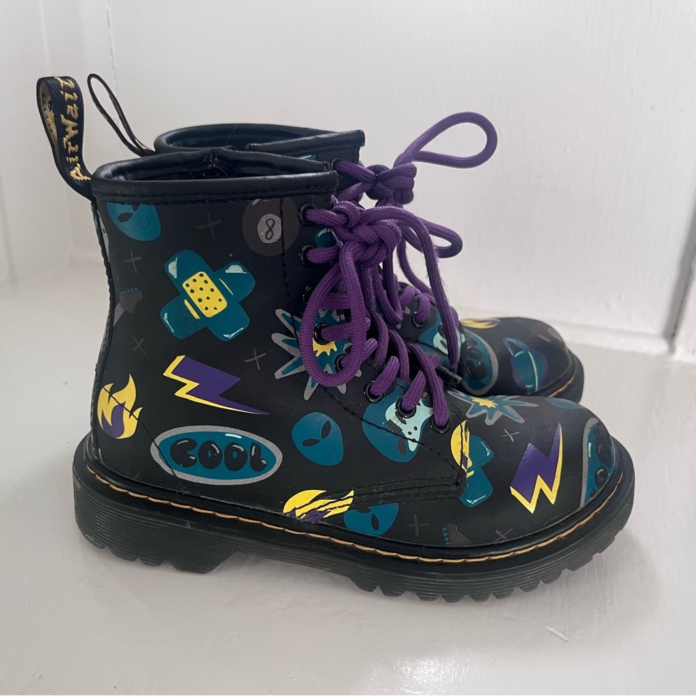 Doc Martens Junior 1460 Sticker Print Leather Lace Up Boots - Size 13